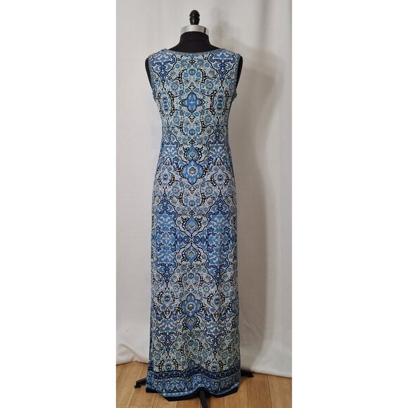 Y2k Max Studio Racing Blue Side Stripe Blue Floral Handkerchief Maxi Dress M - Picture 6 of 12